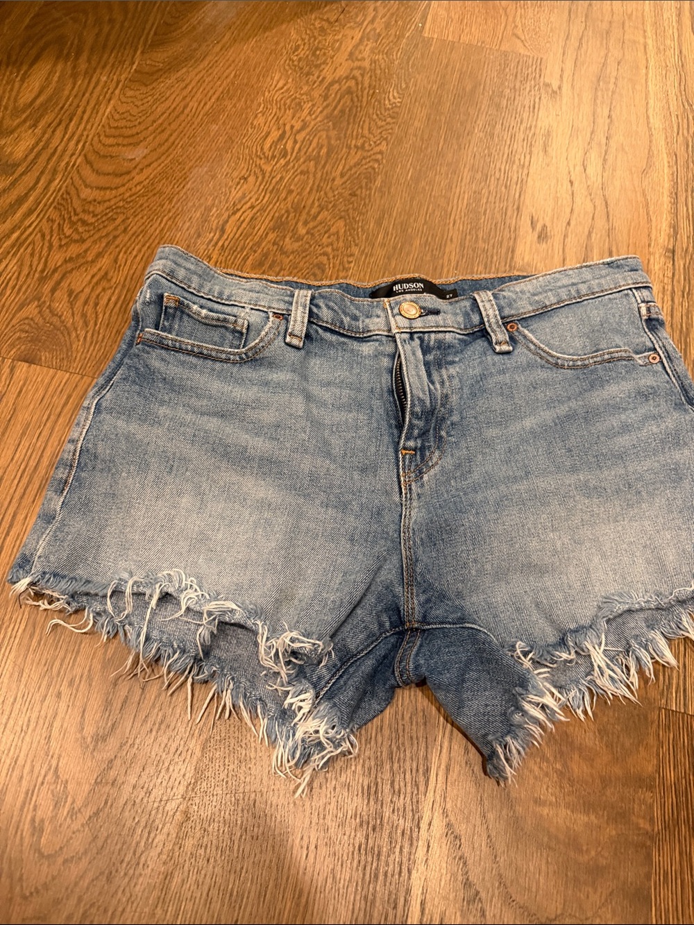 Hudson Jeans Faded Light Blue Raw Hem Denim Shorts - Women's